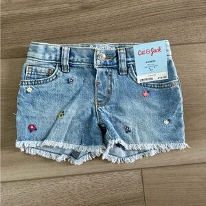 Cat & Jack Light Blue Denim Floral Embroidered Frayed Hem Shorts